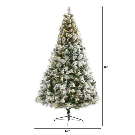 Nearly Natural 8ft. Flocked Oregon Pine Artificial Christmas Tree with 500 Clear Lights and 1172 Bendable Branches