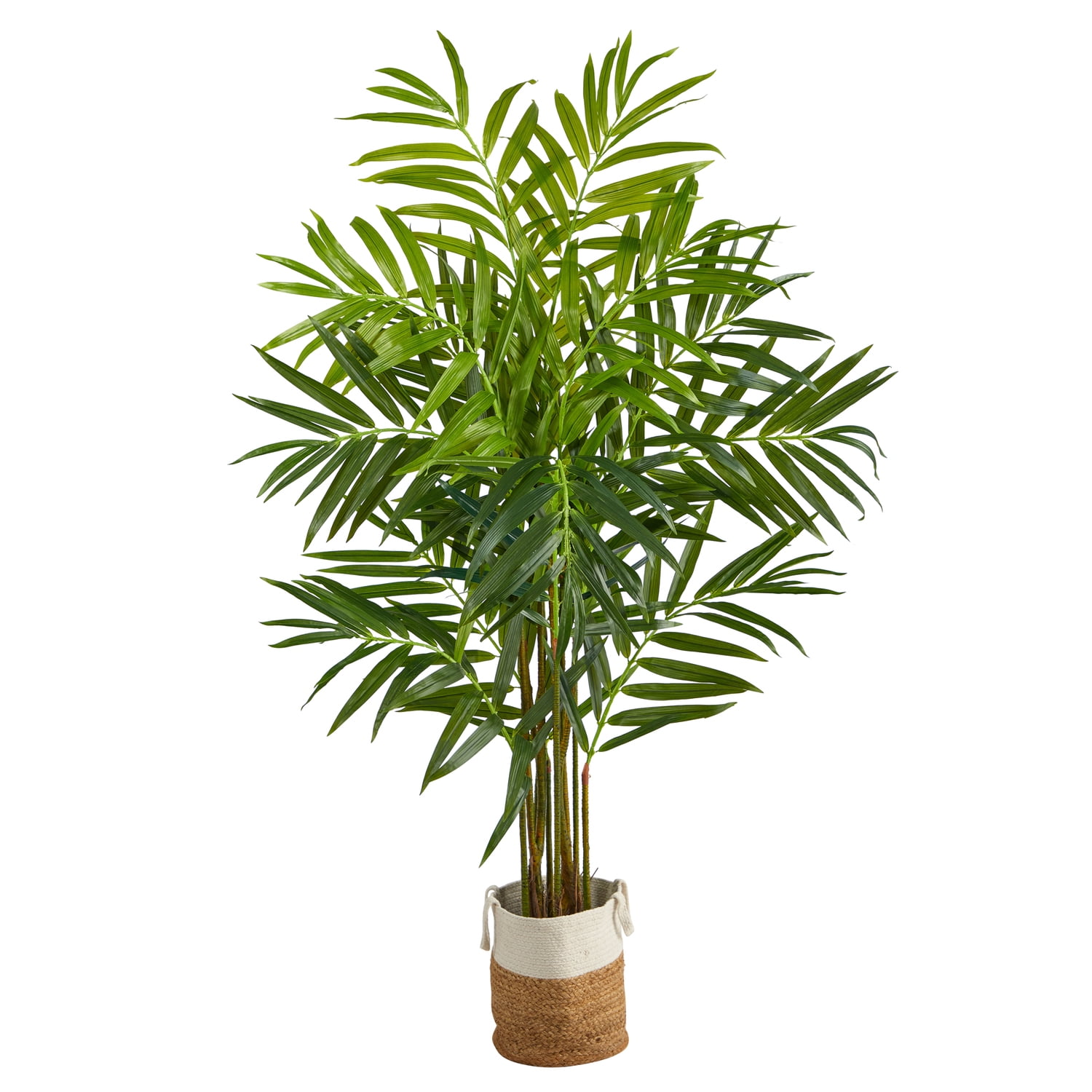 8ft Green Faux King Palm Tree in Jute and Cotton Planter