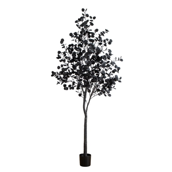 Nearly Natural Pre-Lit Artificial Halloween Eucalyptus Potted Tree - 8' - Orange and Purple LED