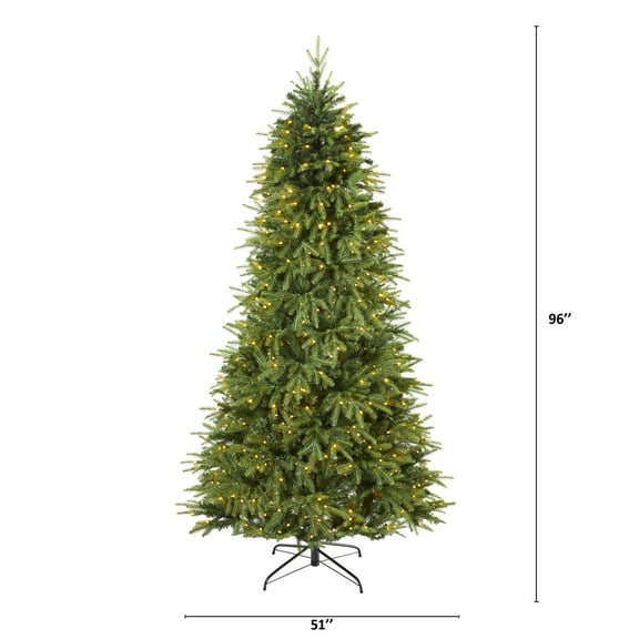 Nearly Natural 8ft. Vancouver Fir Natural Look Artificial Christmas Tree with 700 Clear LED Lights and 3470 Bendable Branches