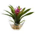 thumbnail image 1 of Nearly Natural 8in. Tropical Bromeliad Artificial Flowers in Angled Vase, Purple, 1 of 3