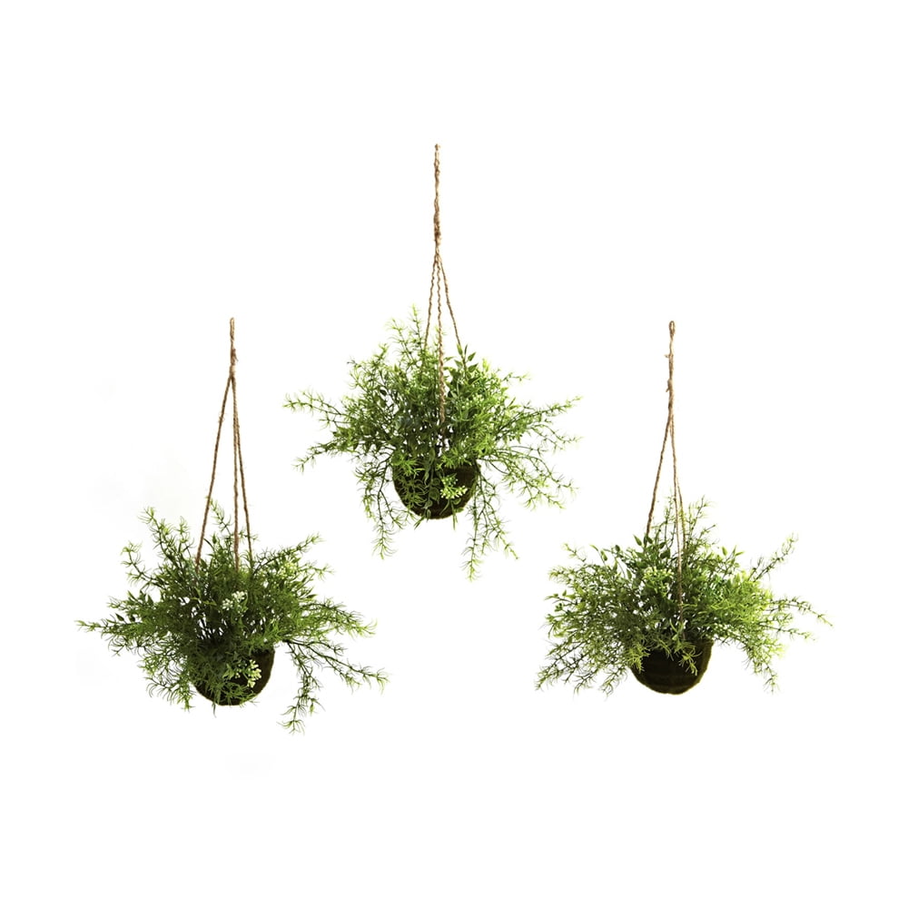 Mini Green Plastic Artificial Hanging Basket Set of 3