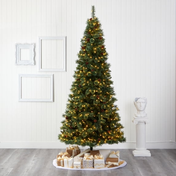 Nearly Natural 9' Pine Artificial Christmas Tree Prelit with 650 LED Lights, Green