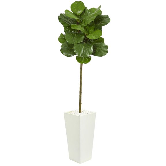 Nearly Natural 9215 5.5 in. Fiddle Leaf Artificial Tree in White Tower Planter