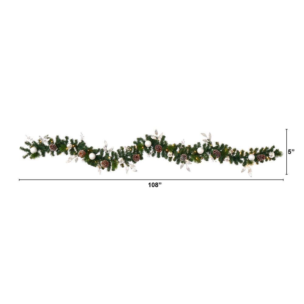Luminous Pinecone and Ornament 9' Winter Garland with LED Lights