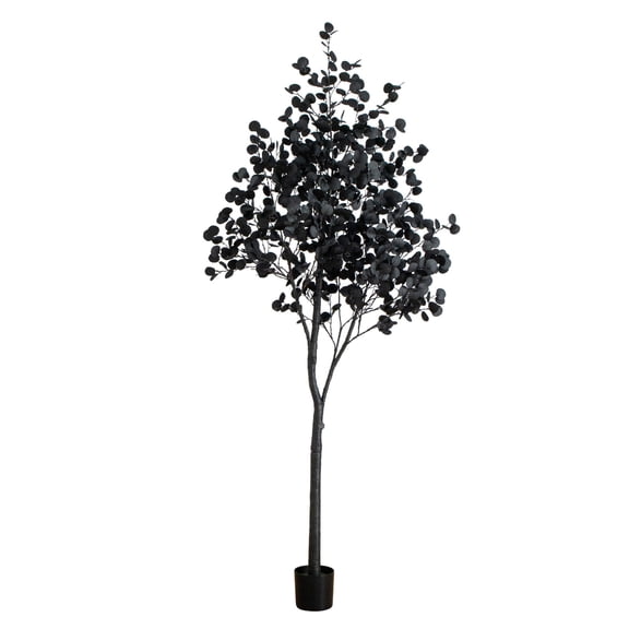 Nearly Natural Pre-Lit Artificial Halloween Eucalyptus Potted Tree - 9' - Orange and Purple LED