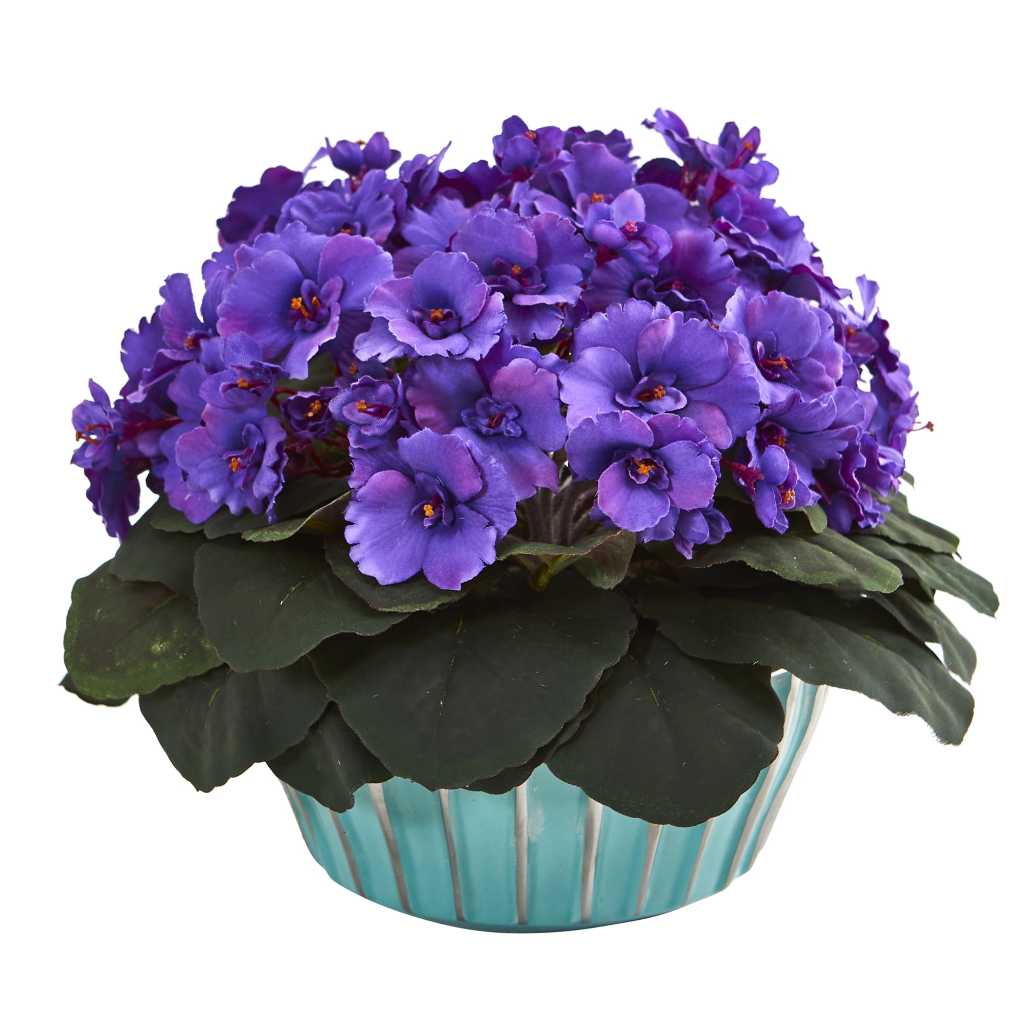 Nearly Natural 9in. African Violet Artificial Plant in Turquoise Vase