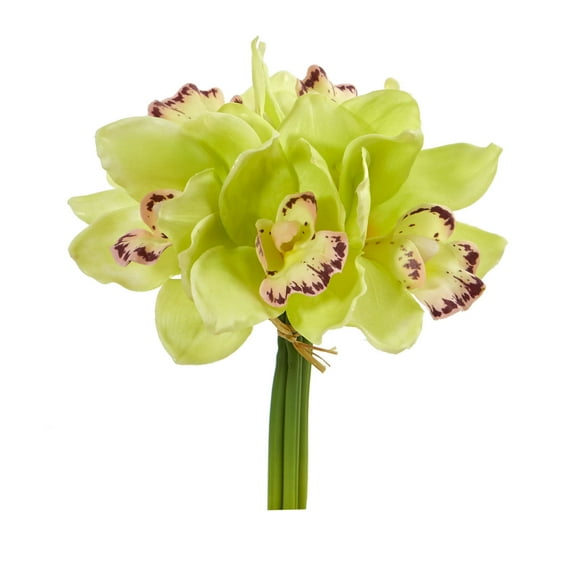 Nearly Natural 9in. Cymbidium Orchid Artificial Flower Bundle (Set of 6), Green