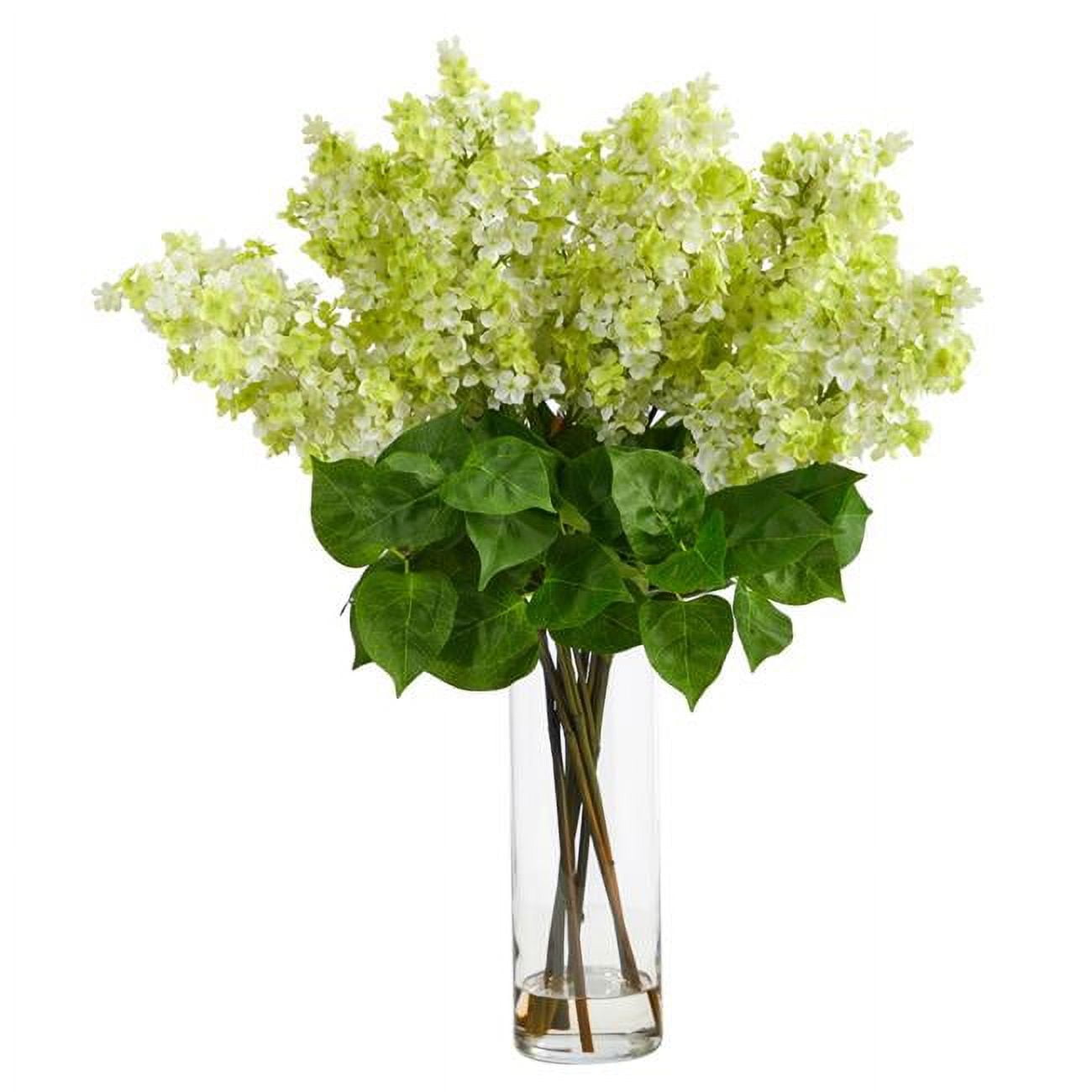 Nearly Natural 24" Green Artificial Lilac Arrangement with Glass Vase