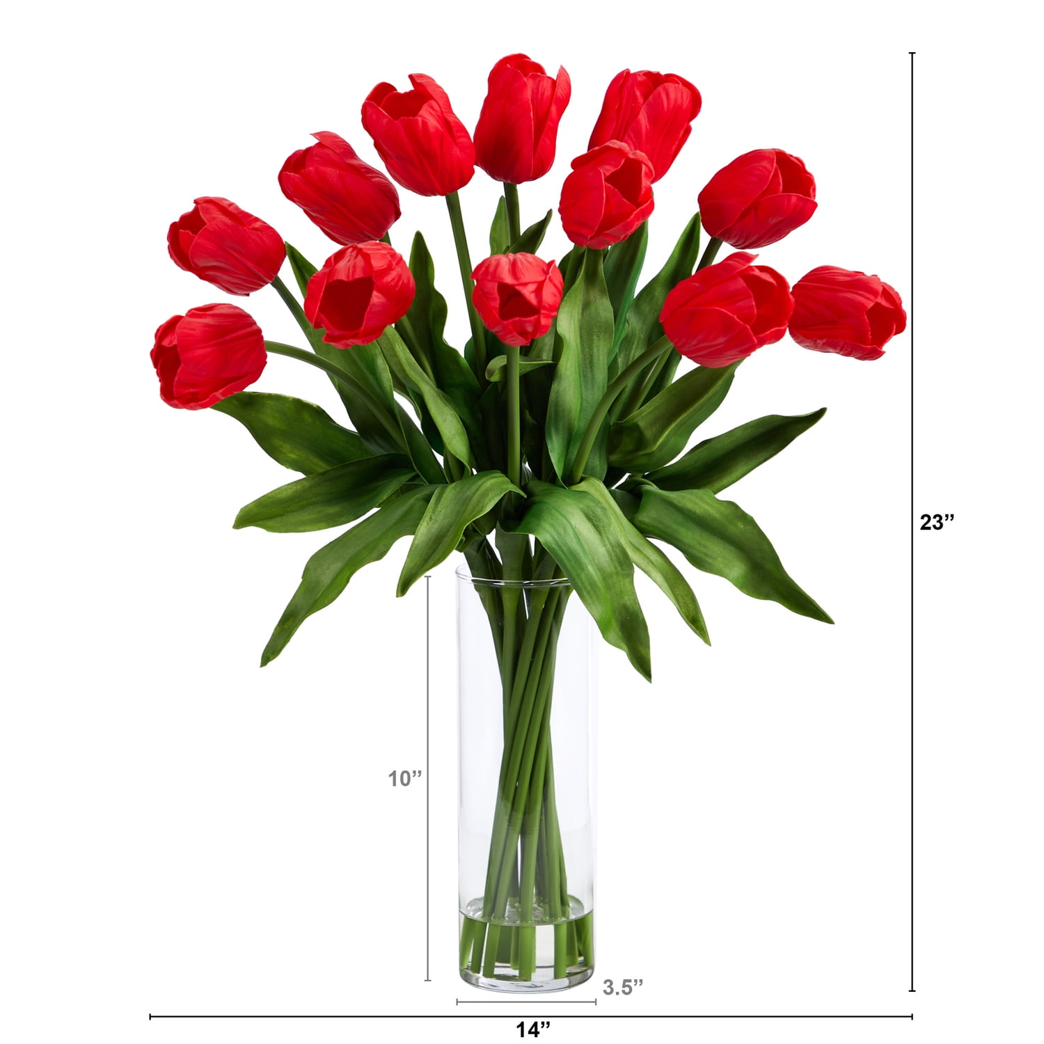 23-Inch Red Artificial Tulip Arrangement with Glass Vase