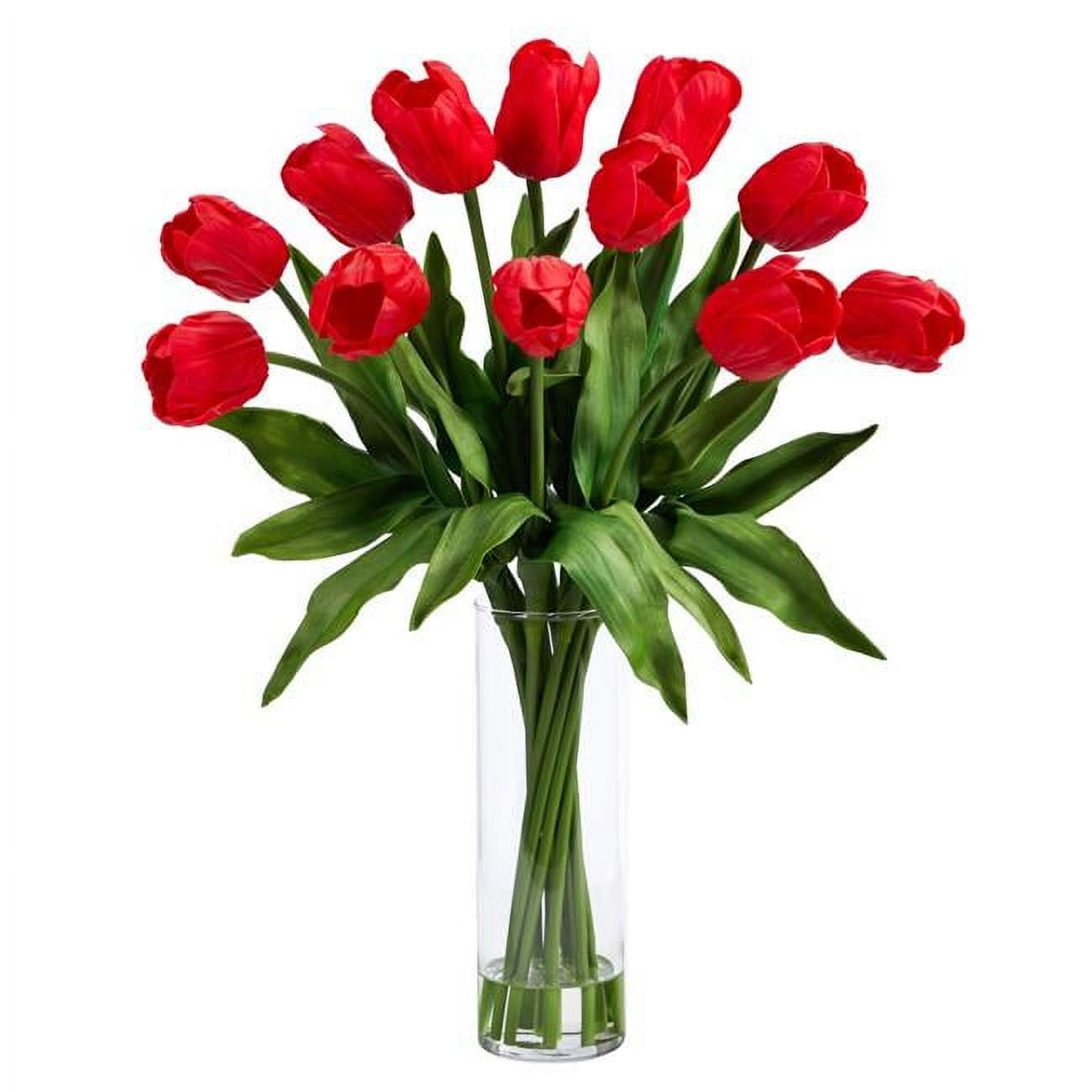 23-Inch Red Artificial Tulip Arrangement with Glass Vase