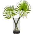 Nearly Natural Artificial Cylinder Calla Lily and Fan Palm Arrangement