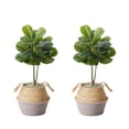 thumbnail image 1 of Nearly Natural Artificial Fiddle Leaf Fig Tree with Handmade Cotton & Jute Planter - Set of 2, 1 of 10