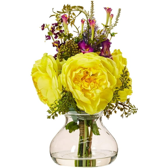 Nearly Natural Artificial Rose and Morning Glory Arrangement with Vase