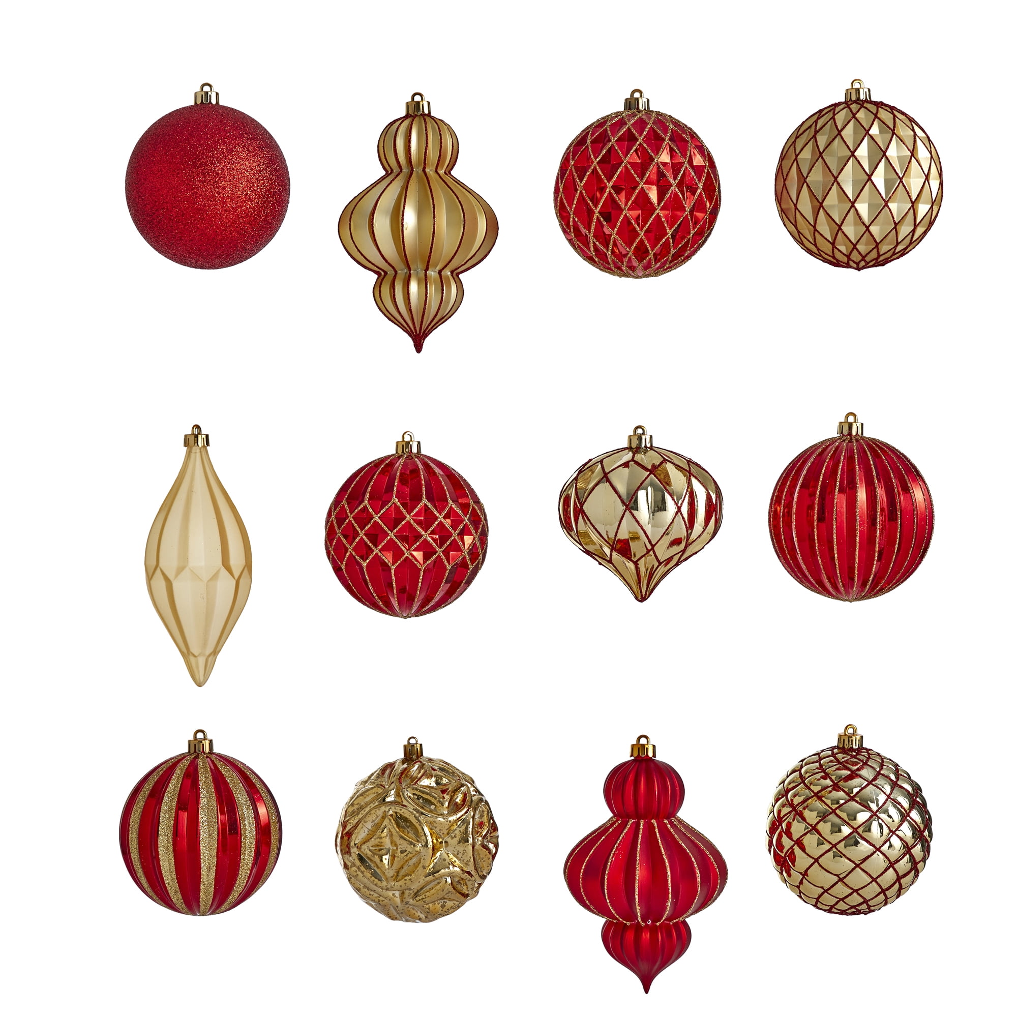 Nearly Natural Holiday Lux Shatterproof 12 Count Christmas Tree Ornament Set