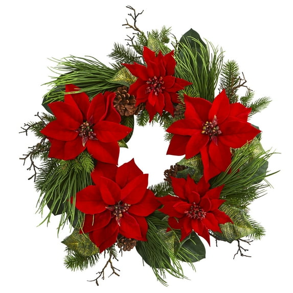 Nearly Natural Assorted Colors Poinsettia and Pine, 28in.