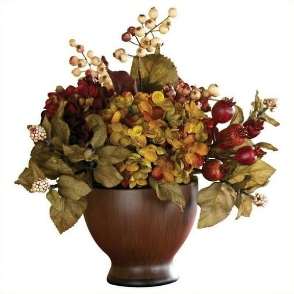 Nearly Natural Autumn Multicolor Hydrangea Artificial Flowers with Round Vase