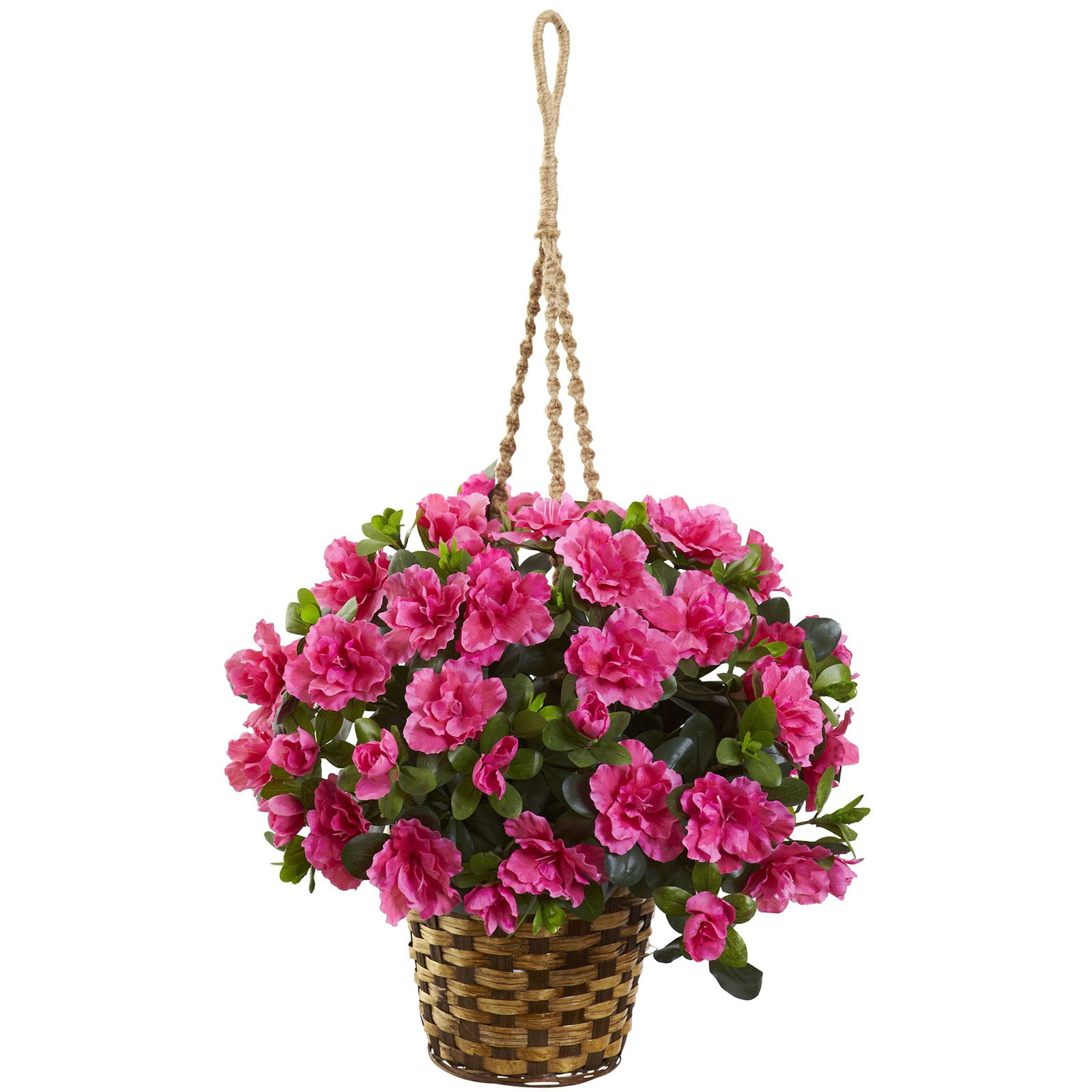 Nearly Natural Azalea Artificial Flowers in Hanging Basket, Pink