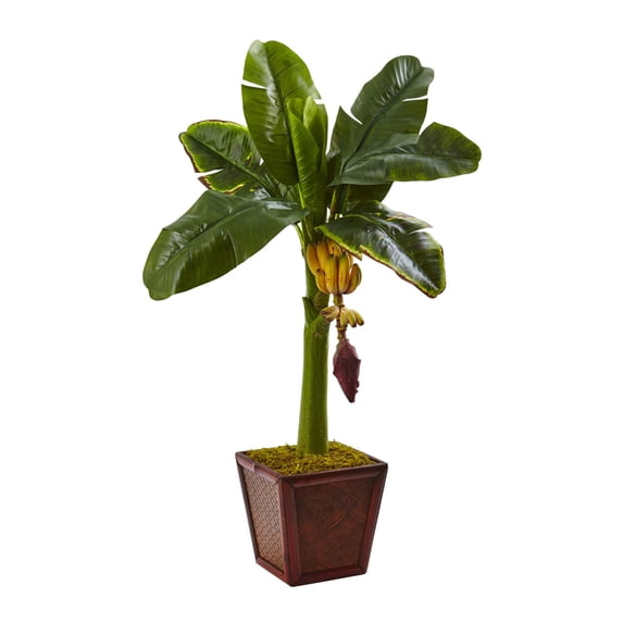 Nearly Natural Banana Tree with Wooden Planter in Green