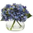 thumbnail image 1 of Nearly Natural Blooming Hydrangea Artificial Flowers with Vase, Blue, 1 of 5
