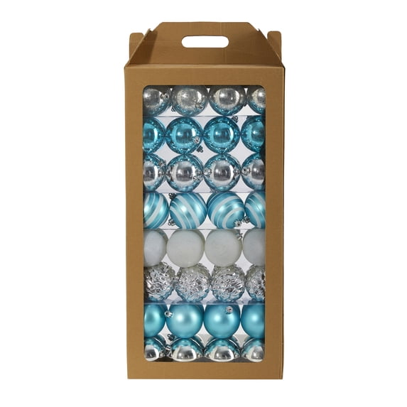 Nearly Natural Blue Round Glass Ball Ornaments, 64 Count (3.00")