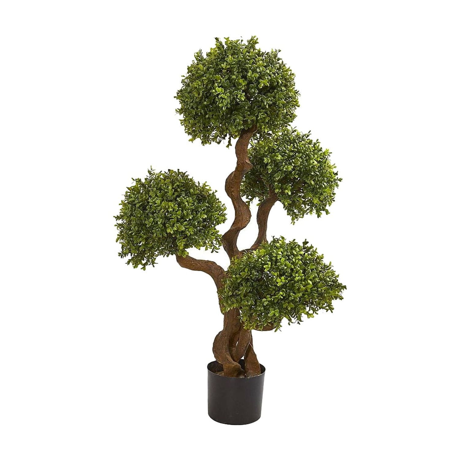 42" Green Silk Boxwood Topiary Tree in Black Pot