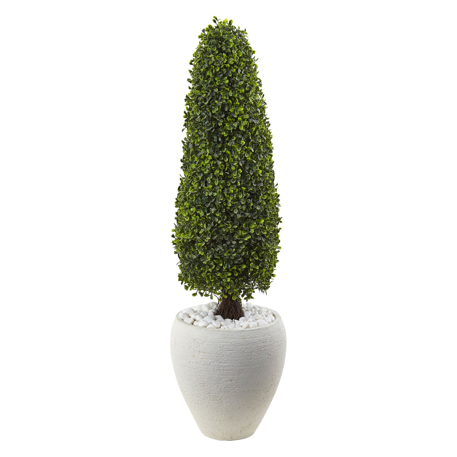 Elegant Outdoor Boxwood Topiary in Textured White Planter, 42"