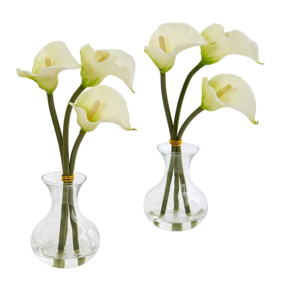Nearly Natural Calla Lily Artificial Arrangement in Vase (Set of 2), Cream