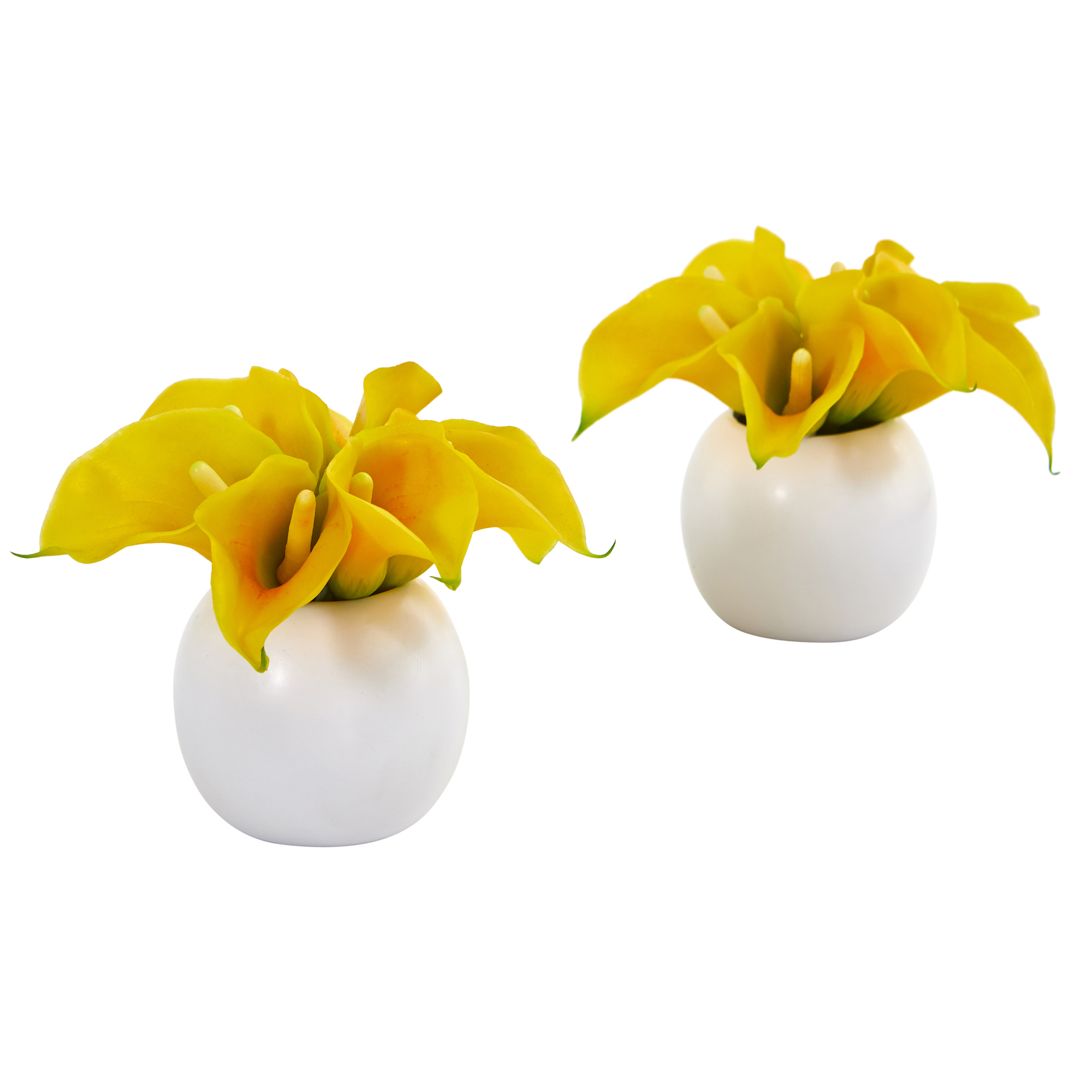 Nearly Natural Calla Lily Artificial Arrangement in White Vase (Set of 2)