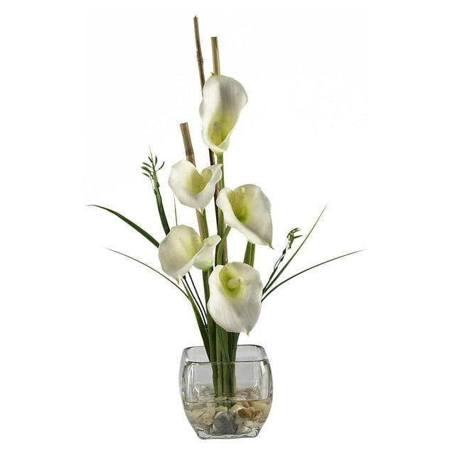 Nearly Natural Calla Lily Liquid Illusion Artificial Flower Arrangement, Cream