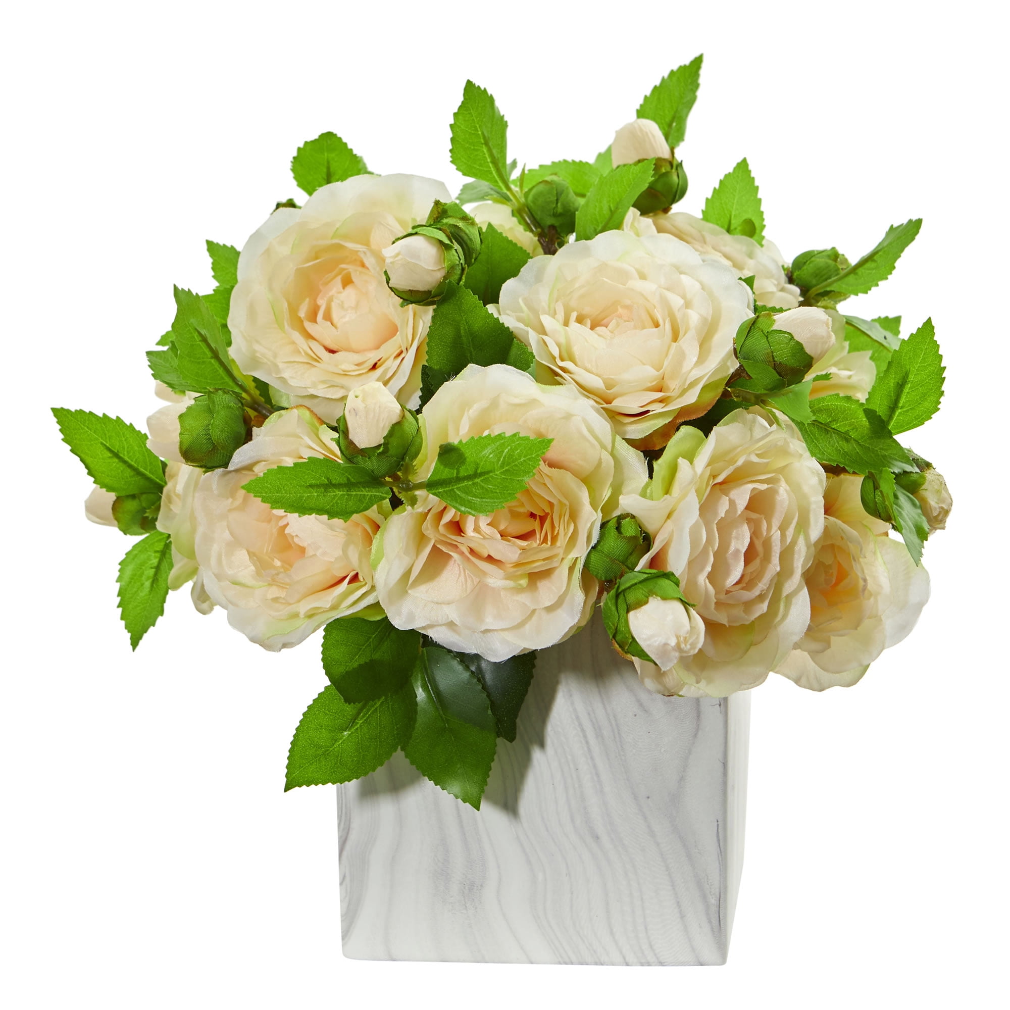 Nearly Natural Camellia Artificial Arrangement in Marble Finished Vase, Peach