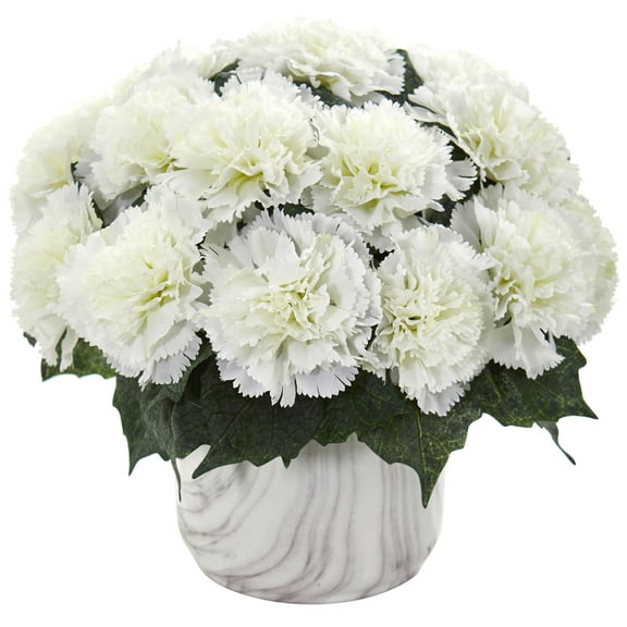 Nearly Natural Carnation Artificial Arrangement in Marble Finished Vase