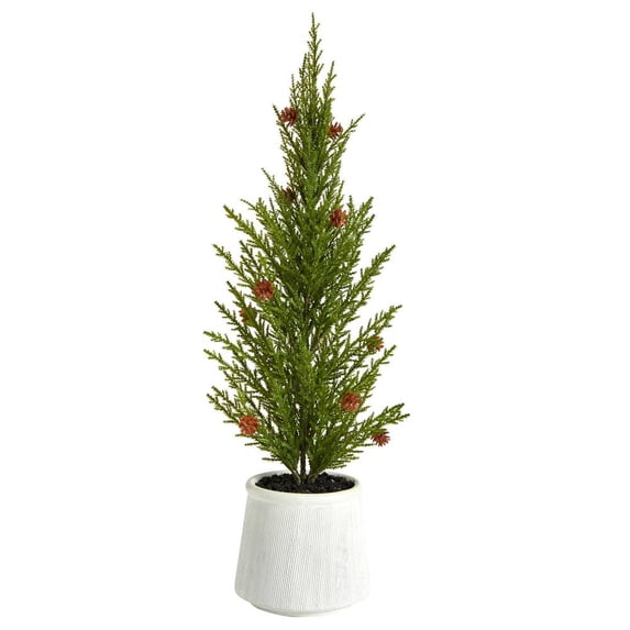 Nearly Natural 20'' Cedar Pine Artificial Tree in Decorative White Planter