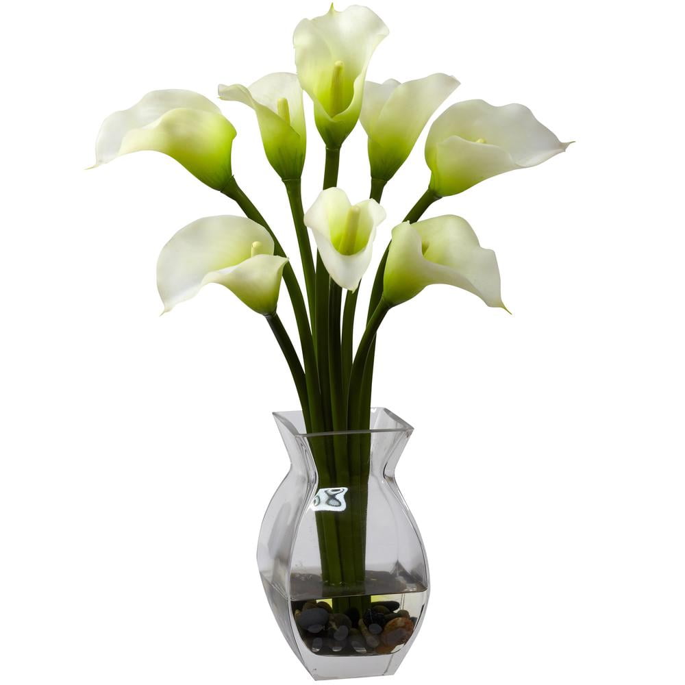Elegant Calla Lily Faux Floral Arrangement in Glass Vase