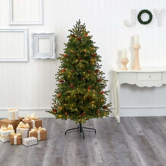 Nearly Natural Clear Prelit 250 LED Fir Artificial Christmas Tree, with 800 Bendable Branches 5.5'