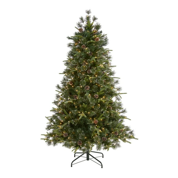Nearly Natural Clear Prelit 250 LED Snowed Tipped Mixed Pine Artificial Christmas Tree, 6'