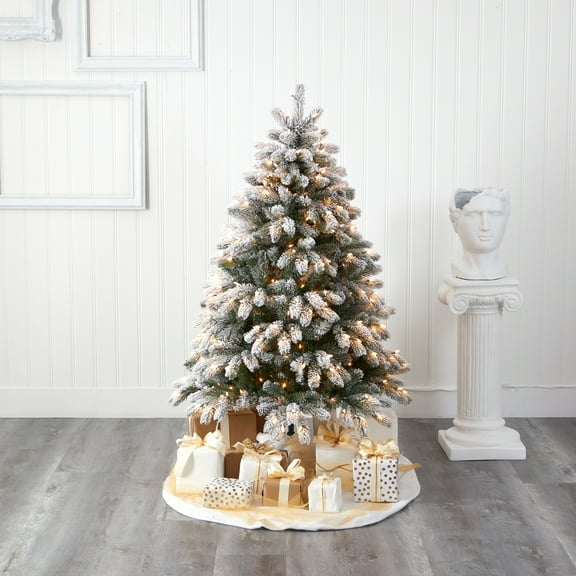 Nearly Natural Clear Prelit 300 LED Flocked Spruce Artificial Christmas Tree, 5'