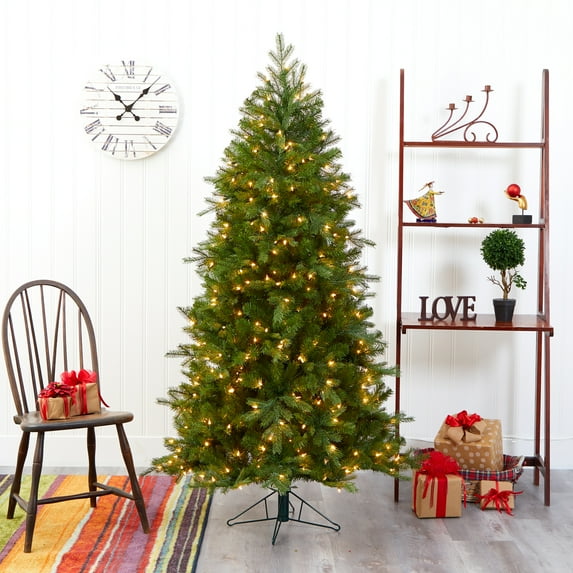Nearly Natural Clear Prelit 400 Incandescent Green Holiday Fir Artificial Christmas Tree, 6'