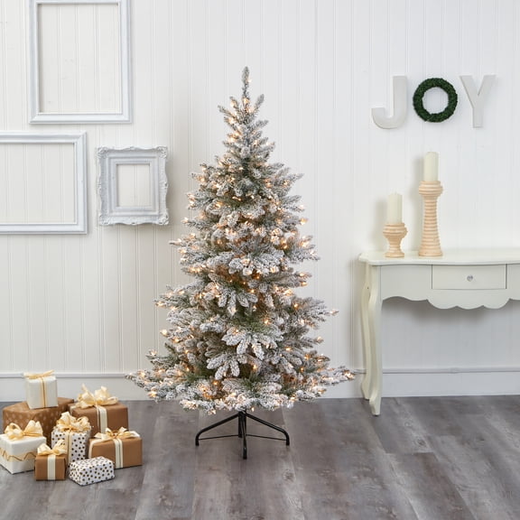 Nearly Natural 7ft Flocked West Virginia Spruce Christmas Tree w/400 Clear Light