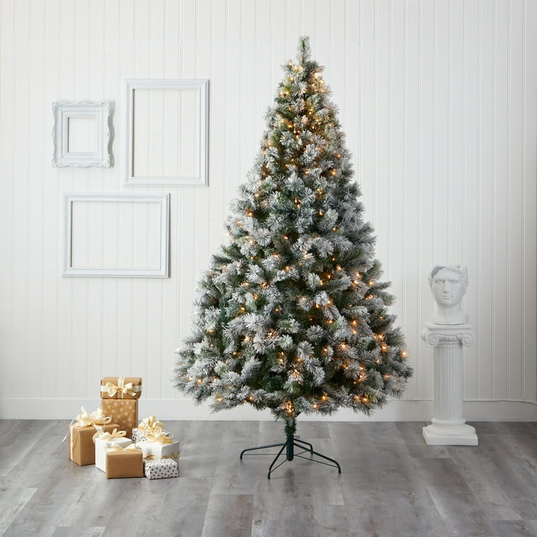 Nearly Natural Flocked Pine Pre-lit Christmas Tree - Walmart.com