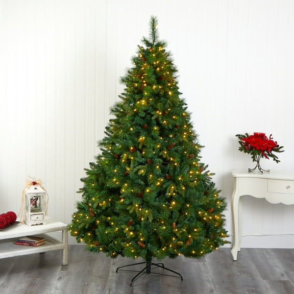Nearly Natural Clear Prelit 600 LED Green Holiday Mixed Pine Artificial Christmas Tree, 7.5'