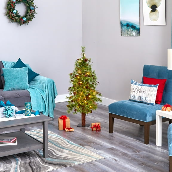 Nearly Natural Clear Prelit LED Assorted Colors Decorated Pine Christmas Tree, 4'