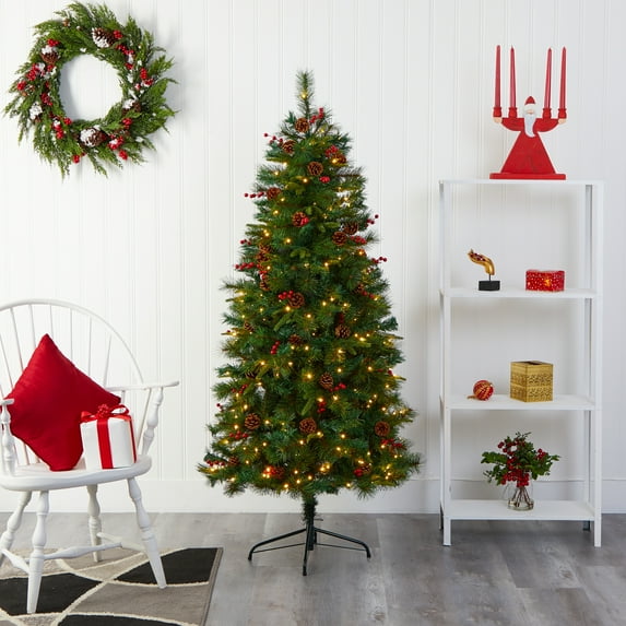 Nearly Natural 6ft Mixed Pine Christmas Tree w/ 250 Clear LED Lights