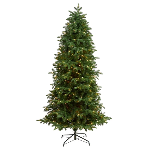 Nearly Natural Clear Prelit LED Green Decorated Fir Artificial Christmas Tree, 7'