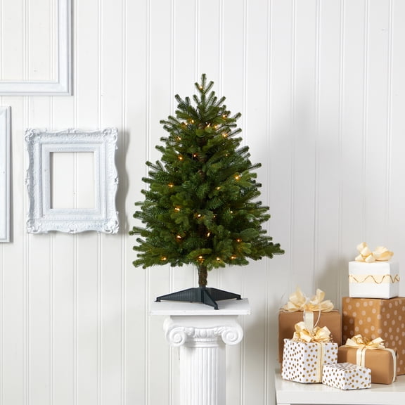 Nearly Natural Clear Prelit LED Green Decorated Fir Christmas Tree, 3'