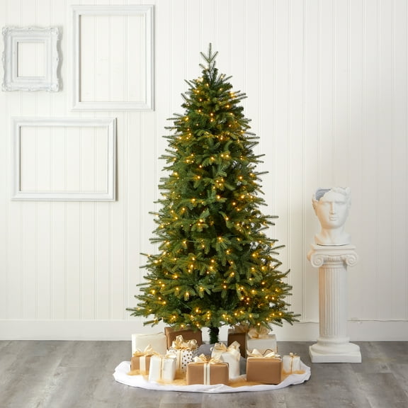 Nearly Natural Clear Prelit LED Green Decorated Fir Christmas Tree, 6'