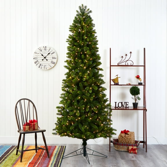 Nearly Natural 8ft Slim Virginia Spruce Christmas Tree with 600 Warm White LED