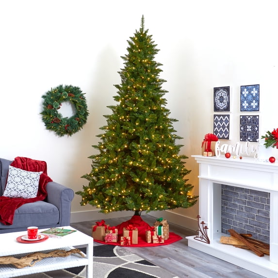 Nearly Natural Clear Prelit LED Green Decorated Spruce Christmas Tree, 9'