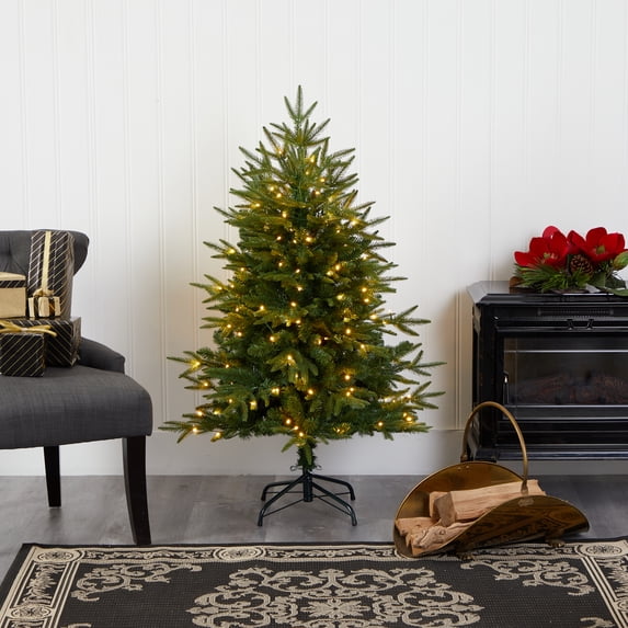 Nearly Natural Clear Prelit LED Green Holiday Fir Christmas Tree, 4'