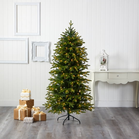 Nearly Natural Clear Prelit LED Green Holiday Fir Christmas Tree, 6'